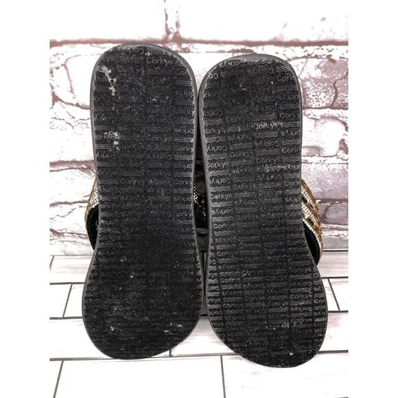 Corky’s Gold Crystal Rhinestone Thong Foam Wedge Sandals Women’s Sz 11M US/42EU - Picture 14 of 16